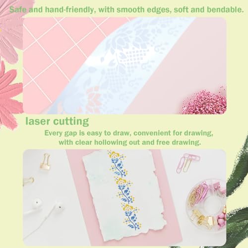 FFZDENA 12-PieceStencils for Craft and Art, Floral Painting Templates for DIY Home Decor, Cake Design, and Fabric Painting, Reusable Stencils - Image 3