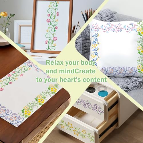 FFZDENA 12-PieceStencils for Craft and Art, Floral Painting Templates for DIY Home Decor, Cake Design, and Fabric Painting, Reusable Stencils - Image 5