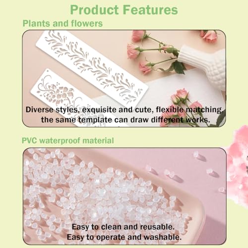 FFZDENA 12-PieceStencils for Craft and Art, Floral Painting Templates for DIY Home Decor, Cake Design, and Fabric Painting, Reusable Stencils - Image 4