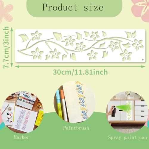 FFZDENA 12-PieceStencils for Craft and Art, Floral Painting Templates for DIY Home Decor, Cake Design, and Fabric Painting, Reusable Stencils - Image 2