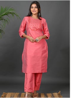 Riara Riara Embroidery Women Kurti With Pant And Dupatta Coral Paradise Round Neck S  - Image 4