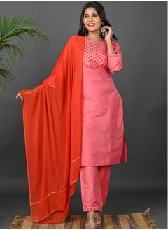 Riara Riara Embroidery Women Kurti With Pant And Dupatta Coral Paradise Round Neck S  - Image 1