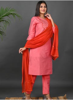 Riara Riara Embroidery Women Kurti With Pant And Dupatta Coral Paradise Round Neck S  - Image 2