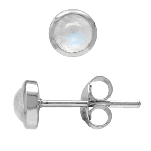 Silvershake 4mm Petite Natural Round Shape Moonstone White Gold Plated 925 Sterling Silver Stud Earrings - Image 1