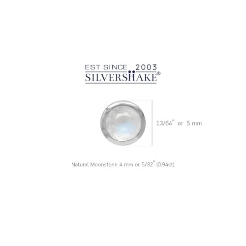 Silvershake 4mm Petite Natural Round Shape Moonstone White Gold Plated 925 Sterling Silver Stud Earrings - Image 3