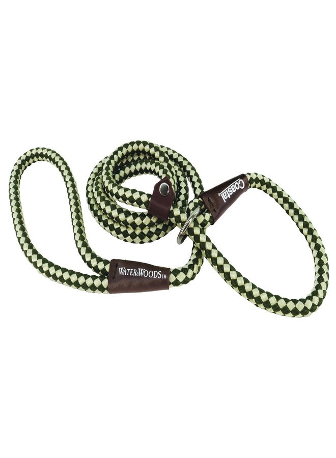 Coastal Water & Woods Braided Rope Dog Slip Leash by Coastal Pet - Heavy-Duty Dog Leash - Comfortably Accommodate Various Sizes - Easy Slip Design - Green & White, 1/2" x 6' - Image 1