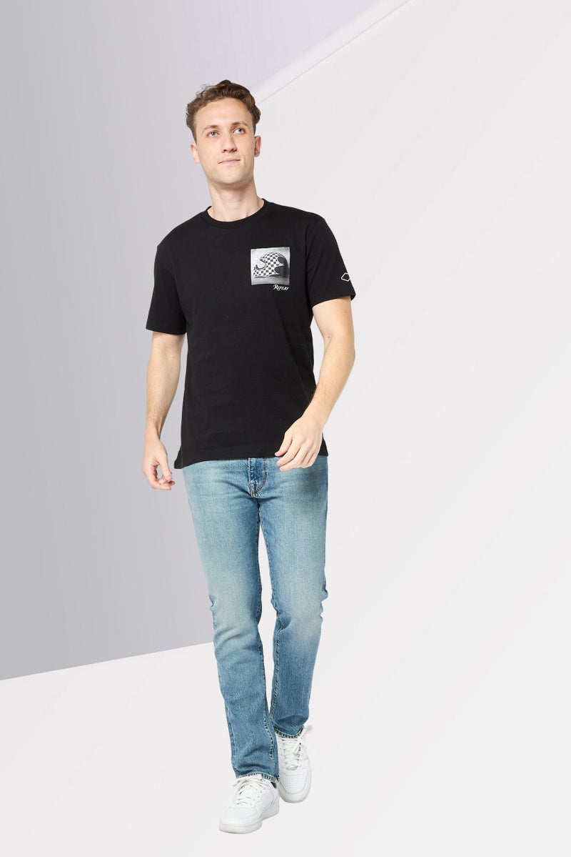 Replay تي شيرت رجالي بأكمام قصيرة وياقة دائرية بطباعة جرافيك، أسود - Image 2