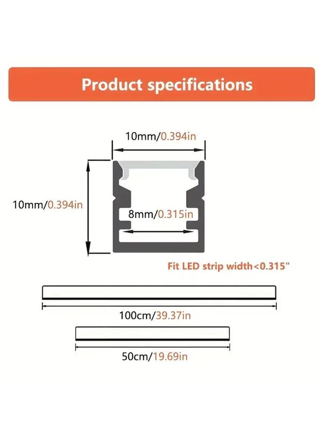 12pcs Black Aluminum LED Channels 100cm 39in U Shaped Surface Mount Lighting - Image 4