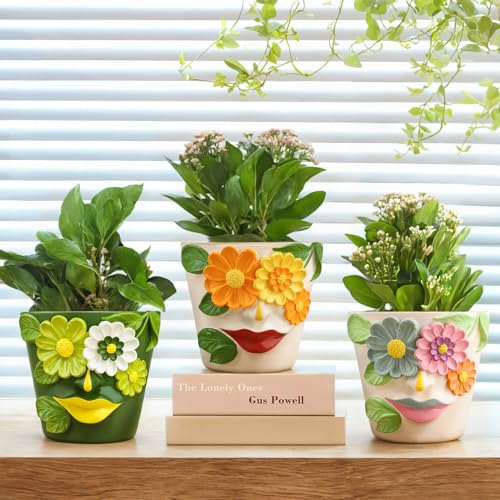 GUGUGO Unique Face Flower Plant Pots, Colorful Cute Succulent Planters with Drainage, Abstract Rainbow Head Flower Planters Pots for Indoor Plants, Funny Eclectic Home Décor (Blue&Pink, 5Inch) - Image 5