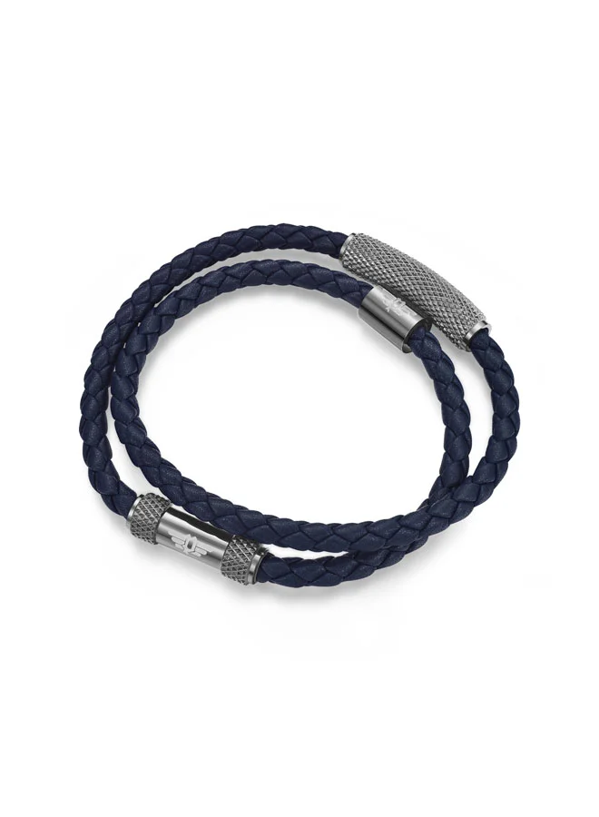 Police  Urban Texture Men's Double Wrap Blue Leather Bracelet 200mm for Men | Best Price UAE