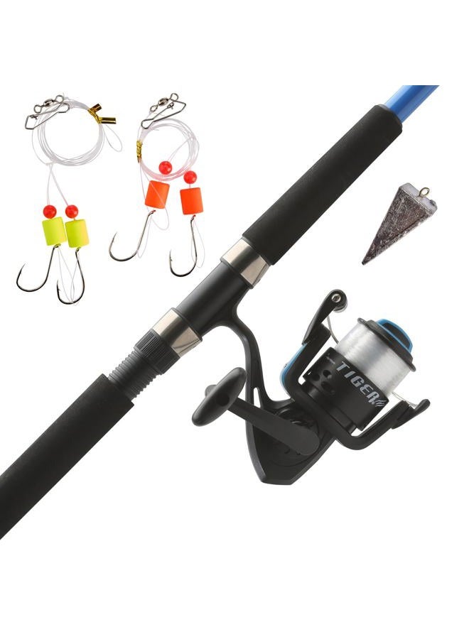 Shakespeare Tiger Spinning Combo 9' 2-Piece Spincast Fishing Rod and Reel Combo, Tubular Fiberglass Rod Blank Construction, Comfortable and Durable EVA Handle - Image 1