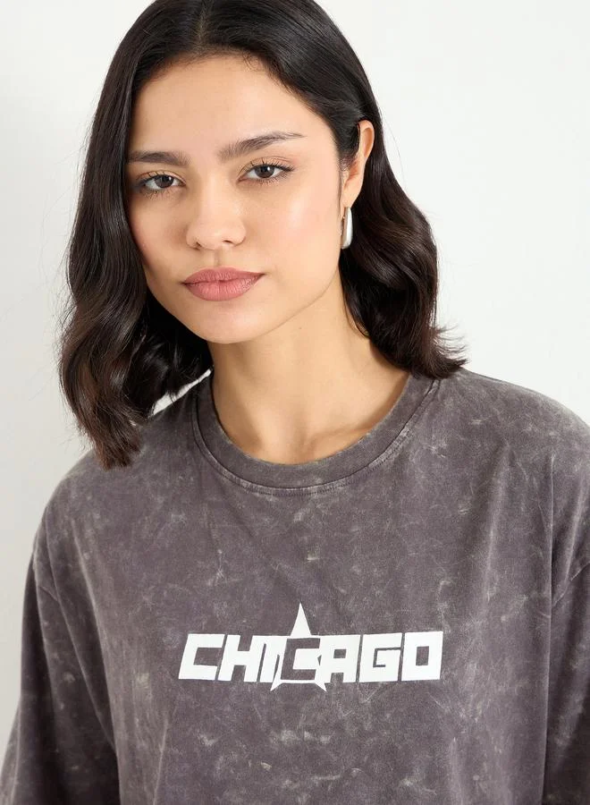 Styli Styli Women Charcoal Oversized Acid Wash T-Shirt