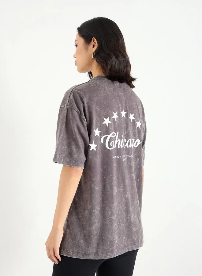 Styli Styli Women Charcoal Oversized Acid Wash T-Shirt