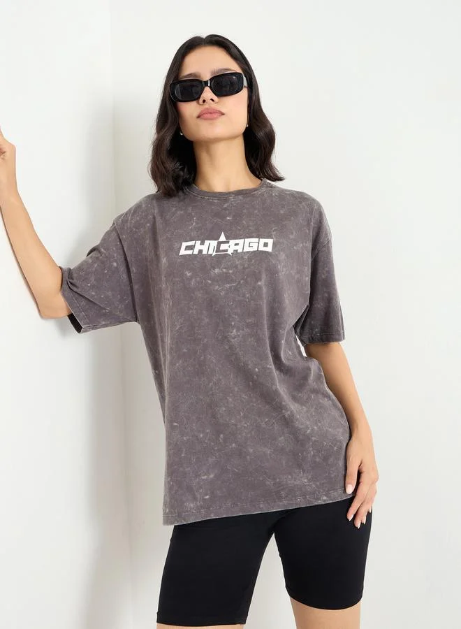 Styli Styli Women Charcoal Oversized Acid Wash T-Shirt
