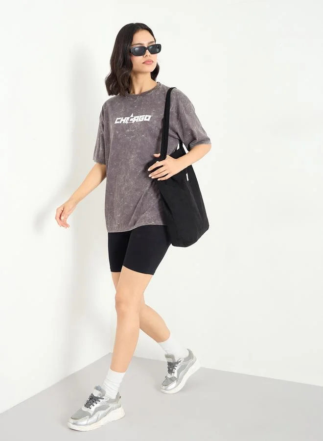 Styli Styli Women Charcoal Oversized Acid Wash T-Shirt