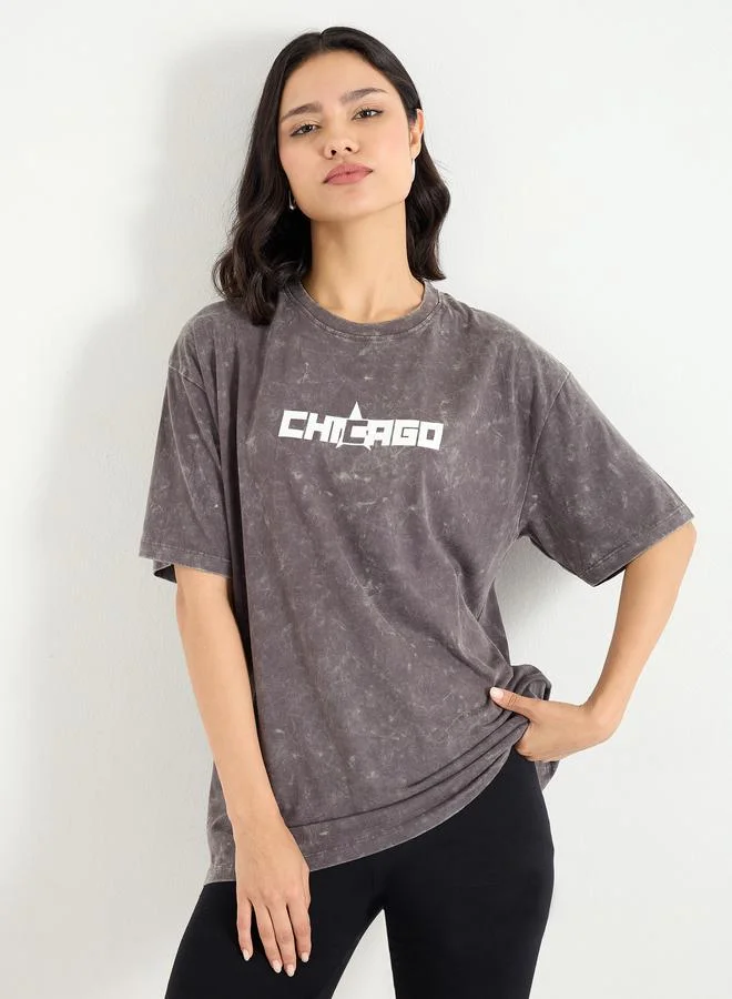 Styli Styli Women Charcoal Oversized Acid Wash T-Shirt