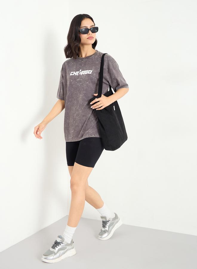 Styli Charcoal Oversized Acid Wash 100% Cotton T-Shirt - Image 2