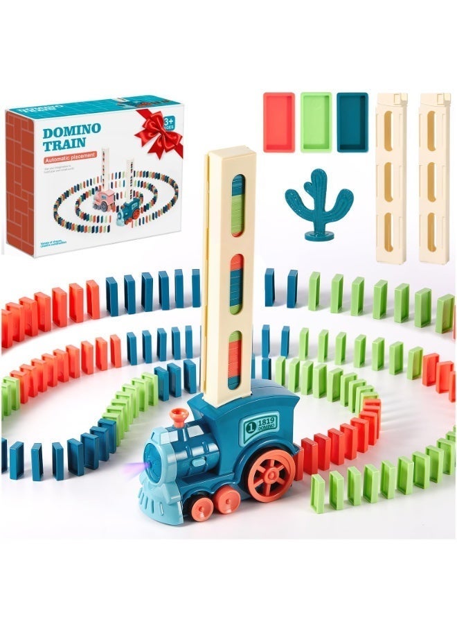 شابية مجموعة ألعاب قطار الدومينو الأوتوماتيكي، قطار كهربائي أوتوماتيكي مبتكر لوضع قطع الدومينو مع صوت، ألعاب بناء وتكديس للأطفال فوق سن 3 سنوات (120 قطعة دومينو) - Image 1