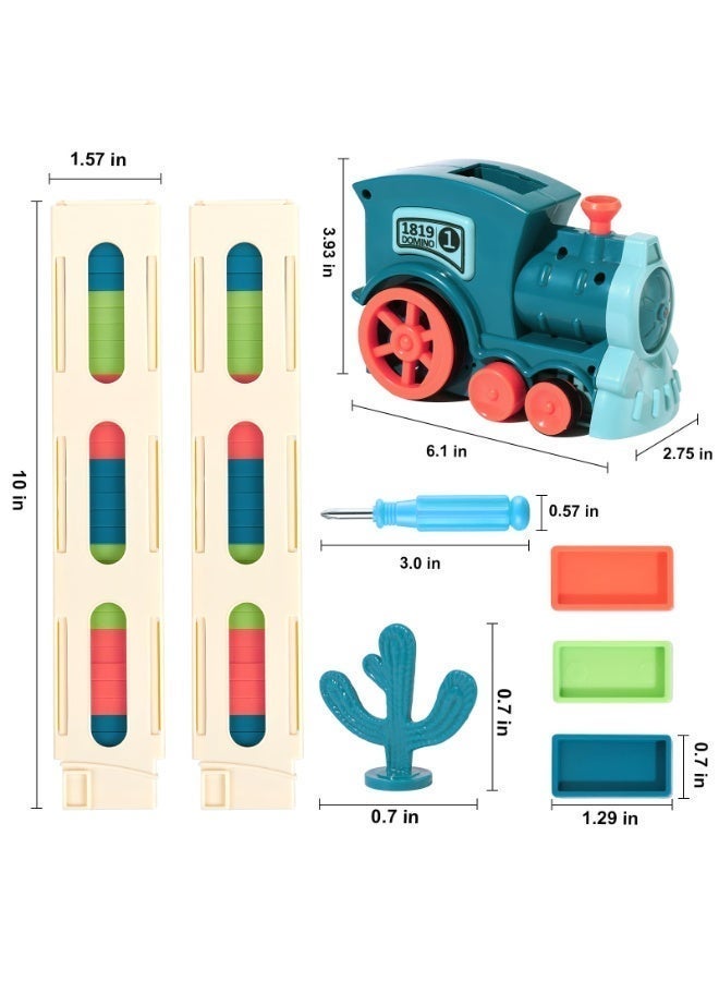 شابية مجموعة ألعاب قطار الدومينو الأوتوماتيكي، قطار كهربائي أوتوماتيكي مبتكر لوضع قطع الدومينو مع صوت، ألعاب بناء وتكديس للأطفال فوق سن 3 سنوات (120 قطعة دومينو) - Image 2