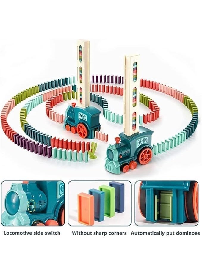 شابية مجموعة ألعاب قطار الدومينو الأوتوماتيكي، قطار كهربائي أوتوماتيكي مبتكر لوضع قطع الدومينو مع صوت، ألعاب بناء وتكديس للأطفال فوق سن 3 سنوات (120 قطعة دومينو) - Image 3