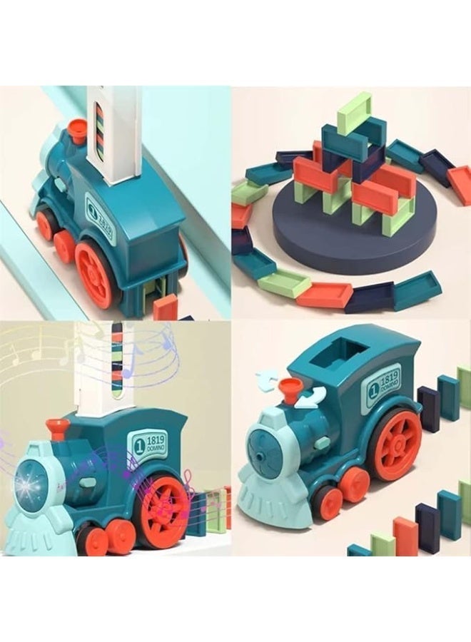 شابية مجموعة ألعاب قطار الدومينو الأوتوماتيكي، قطار كهربائي أوتوماتيكي مبتكر لوضع قطع الدومينو مع صوت، ألعاب بناء وتكديس للأطفال فوق سن 3 سنوات (120 قطعة دومينو) - Image 5