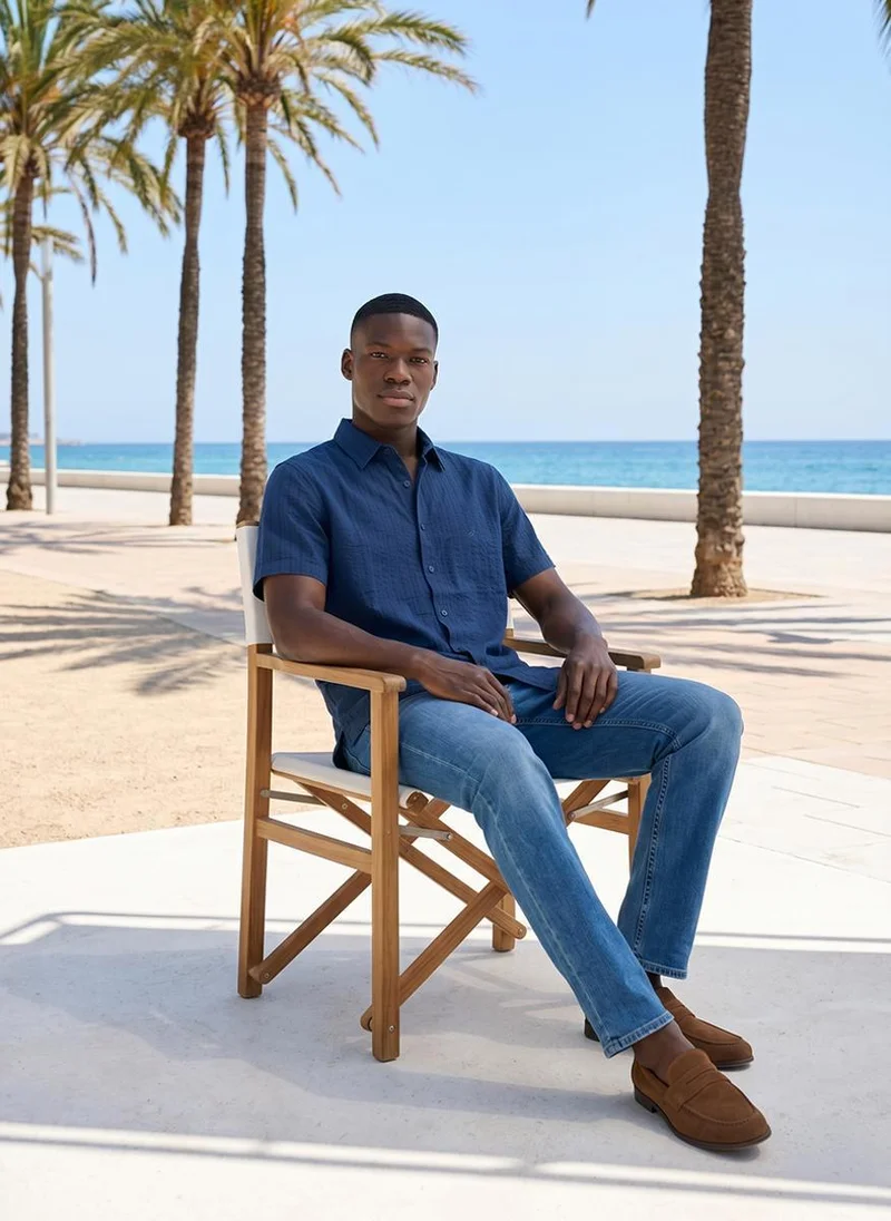 Nautica  Men Regular Fit Knitted Shirt for Comfortable Styling - Navy for Men | Best Price UAE