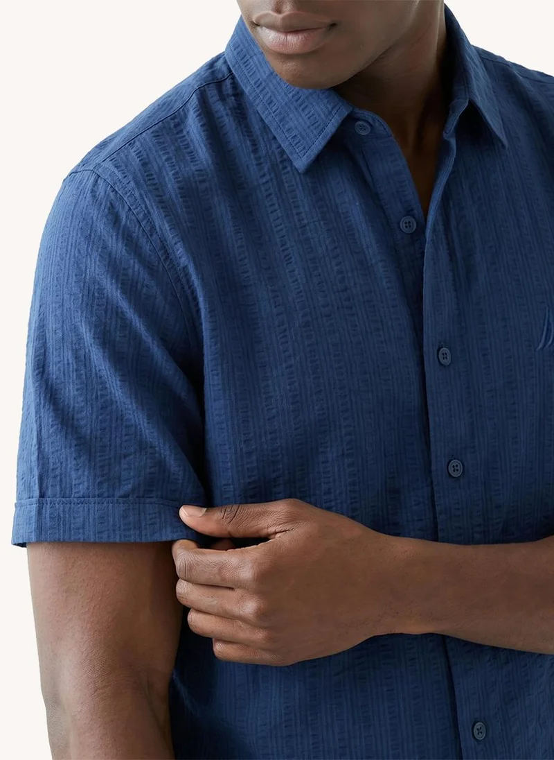Nautica Men Regular Fit Knitted Shirt for Comfortable Styling - Navy