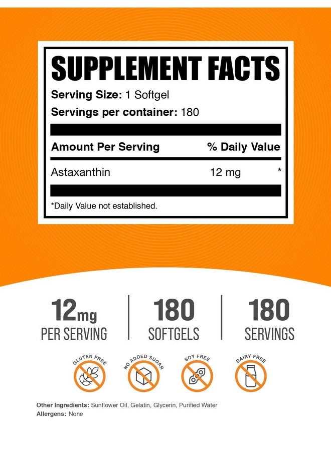 بالك سابلمنتس كبسولات أستازانتين ١٢ ملغ من BulkSupplements.com - مكملات أستازانتين، مصدر مضاد للأكسدة - خالٍ من الغلوتين، كبسولة هلامية واحدة لكل حصة، ١٨٠ كبسولة (عبوة من قطعة واحدة) - Image 2
