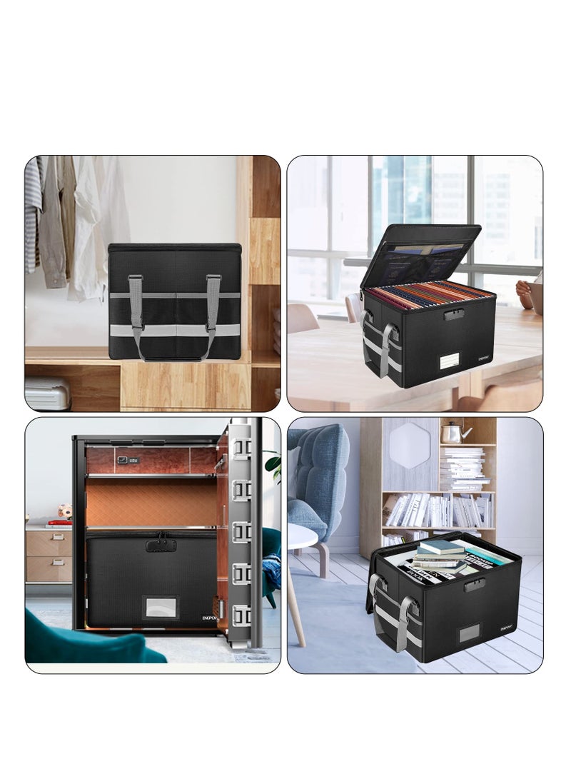 SYOSI File Box Fireproof Document Box with Lock, File Storage Organizer Box with Mesh Pockets & Handle, Collapsible Portable File Box Home Office File Cabinet for Letter/Legal Folder (Black) - Image 5