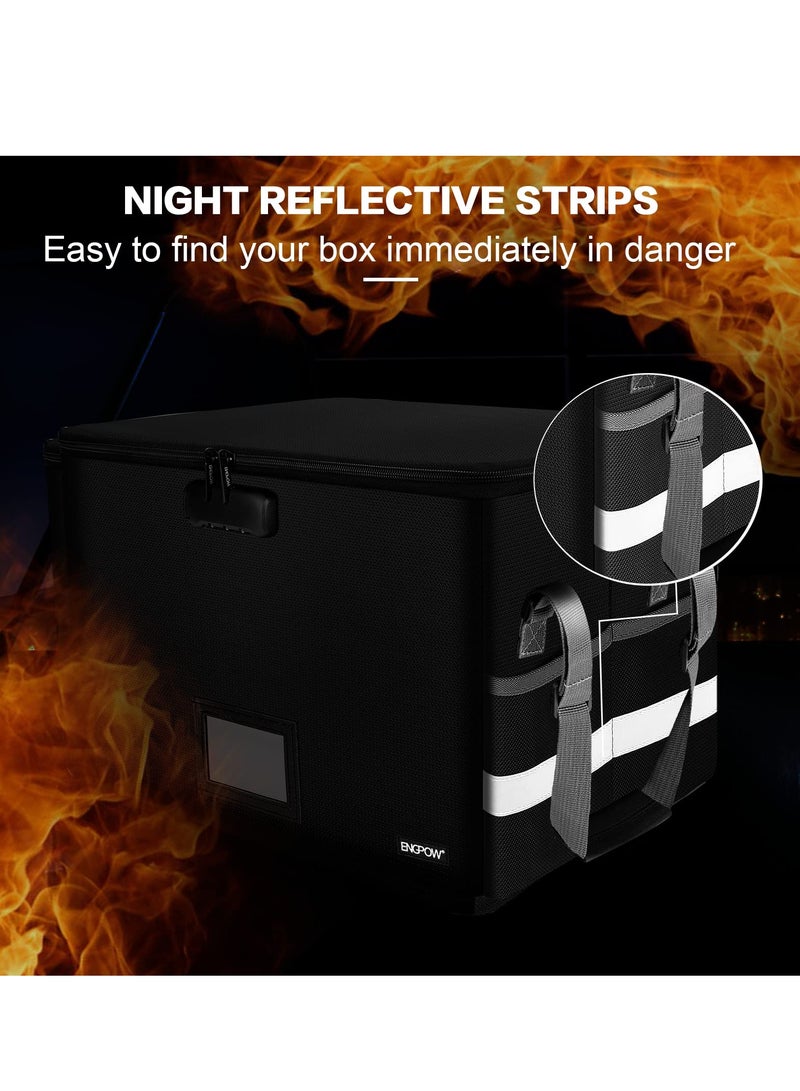 SYOSI File Box Fireproof Document Box with Lock, File Storage Organizer Box with Mesh Pockets & Handle, Collapsible Portable File Box Home Office File Cabinet for Letter/Legal Folder (Black) - Image 3