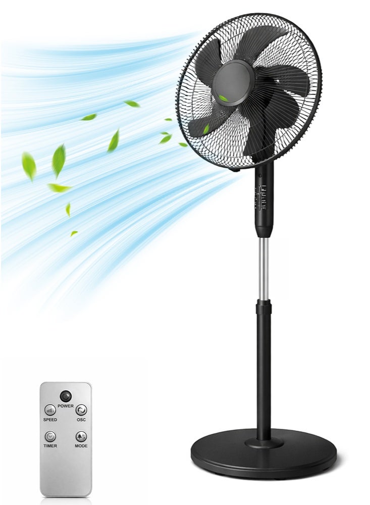 GGEROU Pedestal Stand Fan with Remote Control,16 inch,3 Speed& Adjustable Height,140° Levels rotation Angle,5 Leaf Quiet Power Saving with 7.5 Hour Timer floor fan,for Bedroom Home Office, Black - Image 1