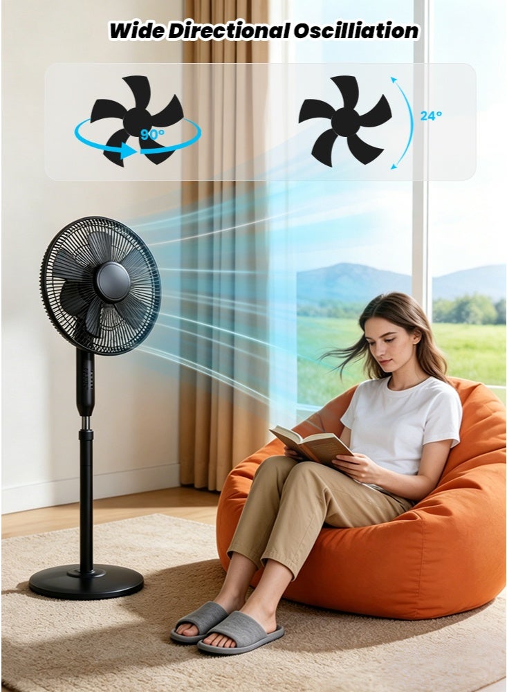 GGEROU Pedestal Stand Fan with Remote Control,16 inch,3 Speed& Adjustable Height,140° Levels rotation Angle,5 Leaf Quiet Power Saving with 7.5 Hour Timer floor fan,for Bedroom Home Office, Black - Image 2
