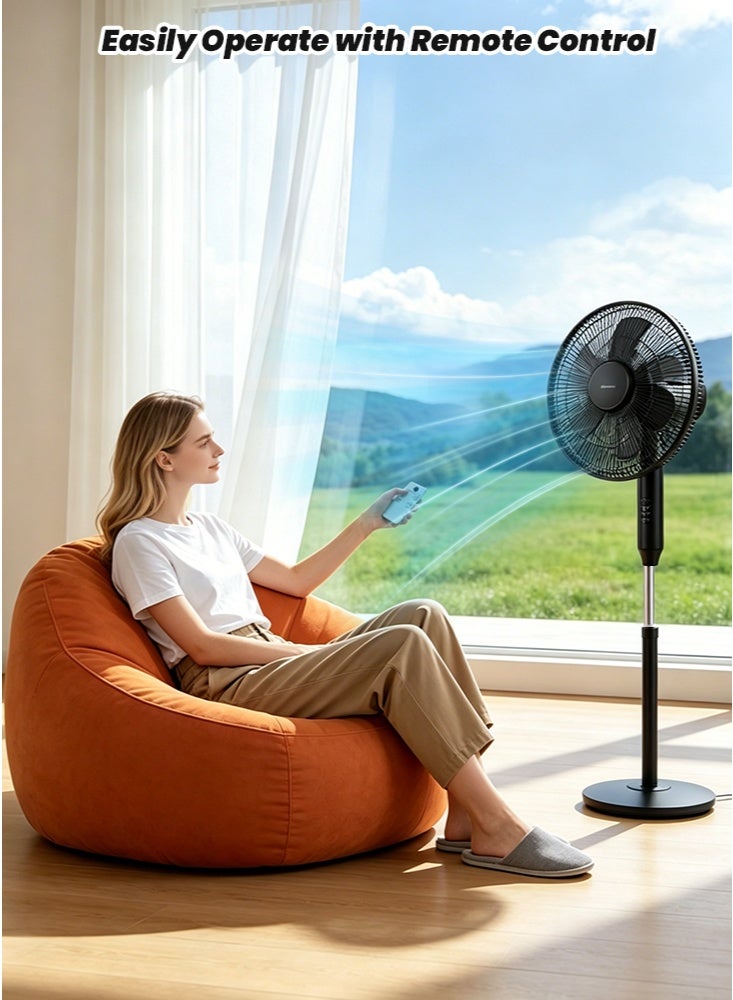 GGEROU Pedestal Stand Fan with Remote Control,16 inch,3 Speed& Adjustable Height,140° Levels rotation Angle,5 Leaf Quiet Power Saving with 7.5 Hour Timer floor fan,for Bedroom Home Office, Black - Image 3