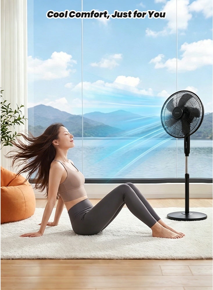 GGEROU Pedestal Stand Fan with Remote Control,16 inch,3 Speed& Adjustable Height,140° Levels rotation Angle,5 Leaf Quiet Power Saving with 7.5 Hour Timer floor fan,for Bedroom Home Office, Black - Image 4