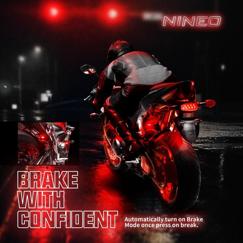 NINEO 8PCS Motorcycle RGB Led Light Kit, Multi-Color Atmosphere Underglow Lights with Memory Function and Red Brake Light, Fit for Most Family Motorcycles Carts Trikes ATV UTV - Image 5