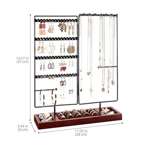 ProCase Jewelry Organizer Stand Earring Holder Organizer, 6 Tiers Earring Organizer Tree Necklace Rack Jewellery Tower Bracelets Holder Storage with Removable Wooden Ring Tray for Women Girls -Black - Image 5