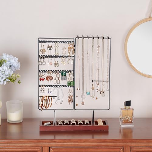 ProCase Jewelry Organizer Stand Earring Holder Organizer, 6 Tiers Earring Organizer Tree Necklace Rack Jewellery Tower Bracelets Holder Storage with Removable Wooden Ring Tray for Women Girls -Black - Image 2