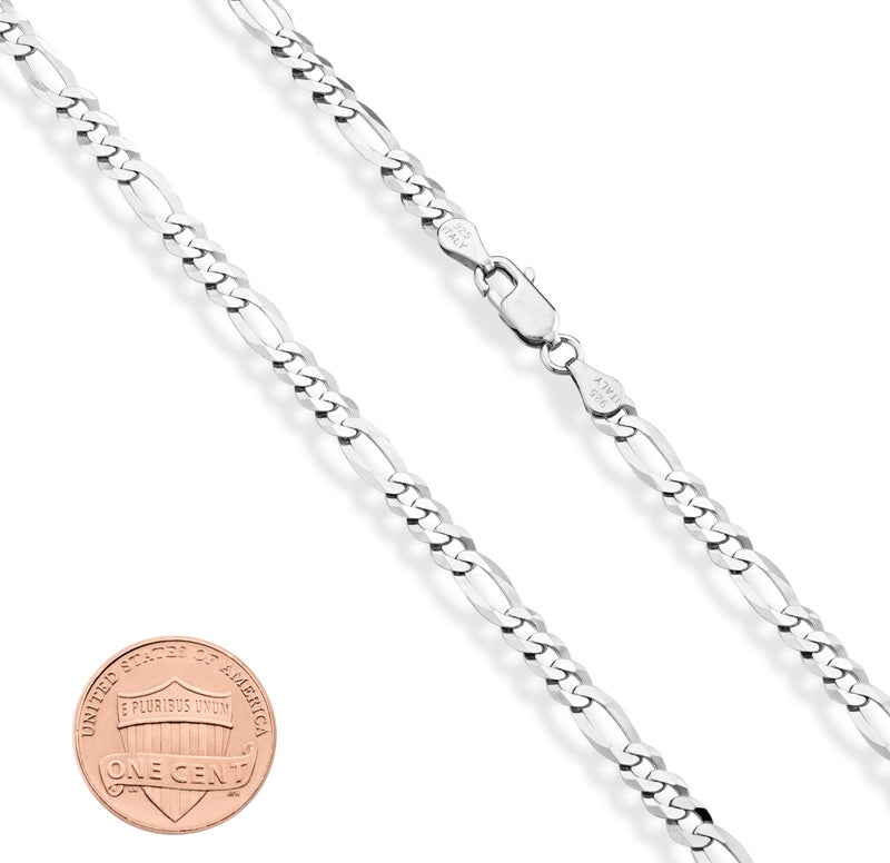 Miabella Solid 925 Sterling Silver Italian 5mm Diamond-Cut Figaro Chain Bracelet for Women Men, Made in Italy (Length 7 Inches) - Image 2