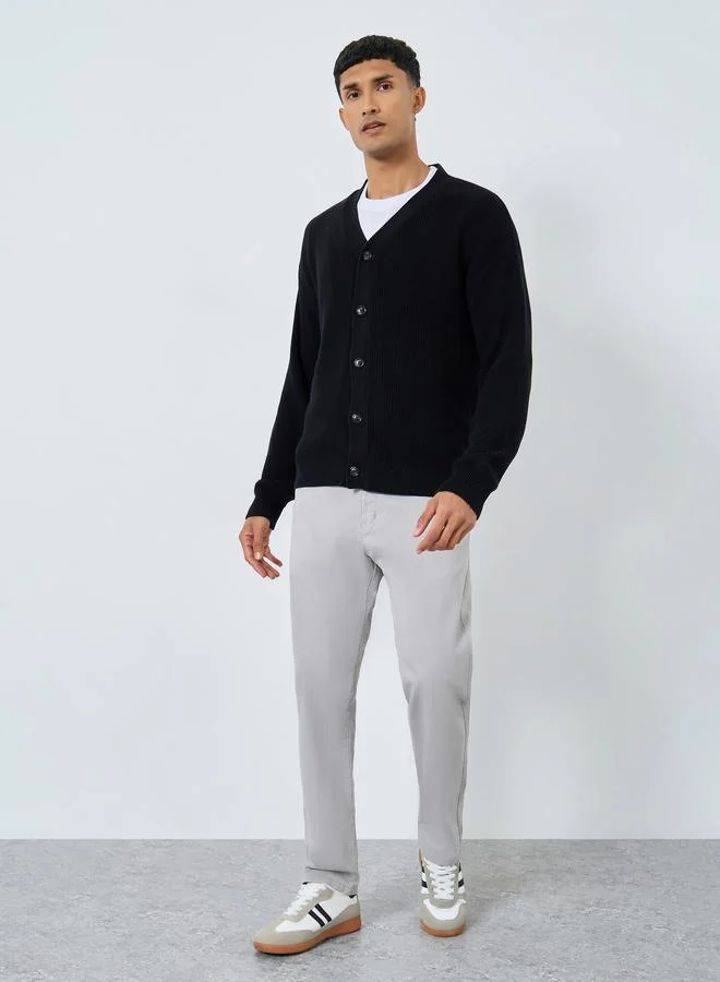 Styli Styli Men Black Knit Cardigan with Button Placket