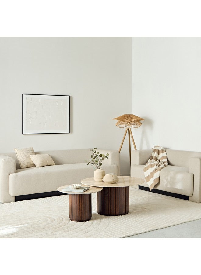 Home Box Fluted 2-Piece Travertine Top Round Coffee Table Set 80 x 45 x 80 cm  - Image 5