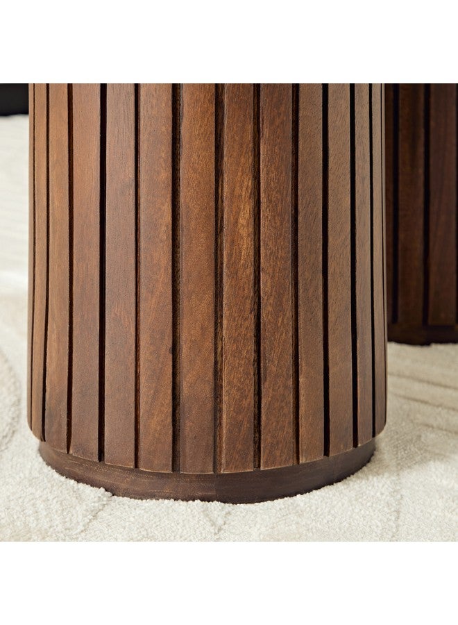 Home Box Fluted 2-Piece Travertine Top Round Coffee Table Set 80 x 45 x 80 cm  - Image 4
