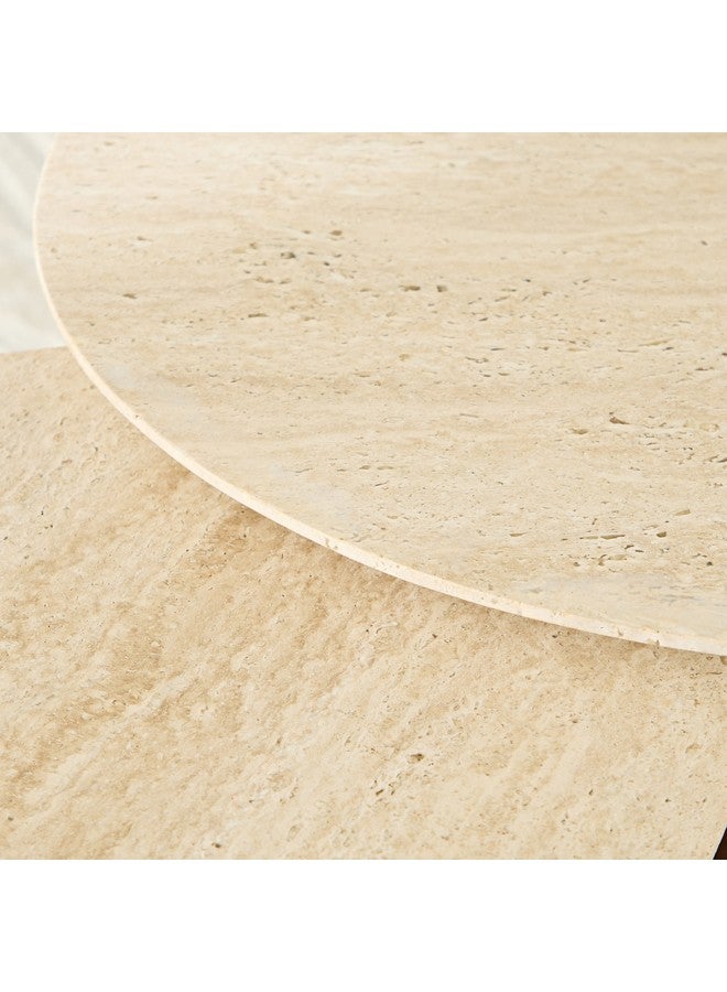 Home Box Fluted 2-Piece Travertine Top Round Coffee Table Set 80 x 45 x 80 cm  - Image 3
