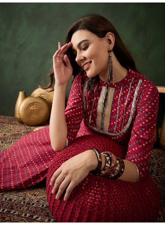 AKS Red bandhani printed Anarakali with gota yoke - Image 3