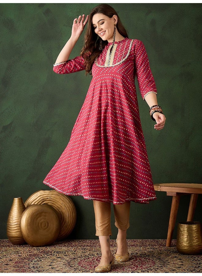 AKS Red bandhani printed Anarakali with gota yoke - Image 1