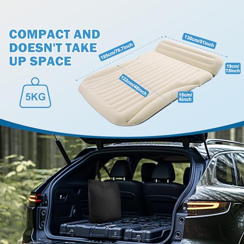 Ciremiv Car Bed with The Most Complete Sleeping Accessories|Leakproof Comfortable Durable Car Mattress|Built-in Pillow with Pump Air Mattress|for SUV Minivan Mpv Road Trip Inflatable Bed - Image 3