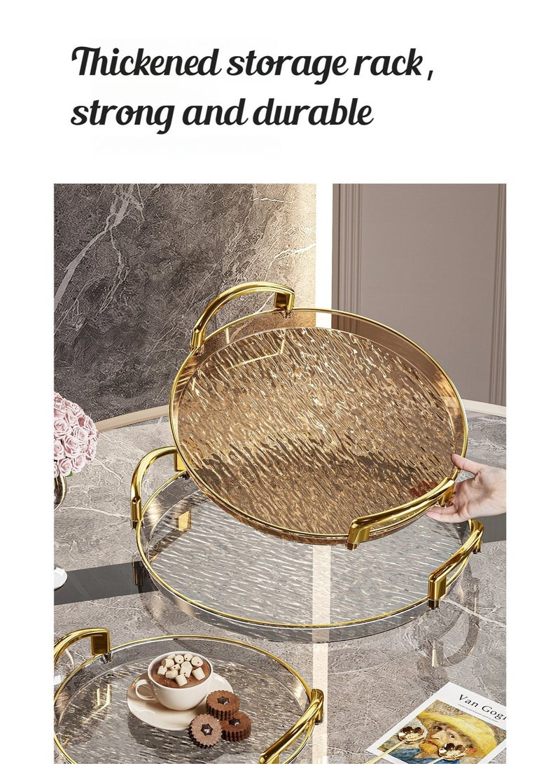 nehem 3-Piece Clear Serving Tray Set – Polished Metal Handles, Wavy Pattern, Spill-Proof Design, Decorative Trays for Coffee Table, Tea, and Storage - Image 5