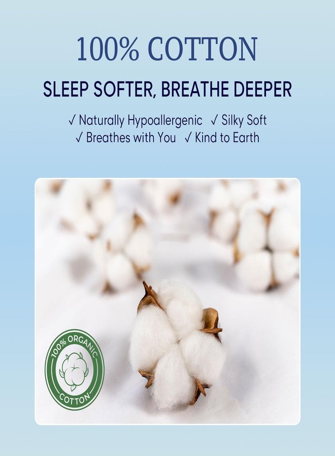 JSD Blue Striped Cotton Sheet Set Queen Size, 300 TC Sateen Cotton Bed Sheets Extra Deep Pocket, Soft Smooth Breathable - Image 2