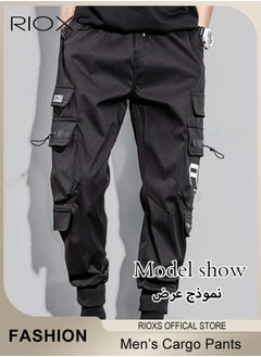RIOXS Men's Fashionable Cargo Pants, Casual Workout Jogging Drawstring Pants with Multiple Pockets, Regular Fit Drawstring Sweatpants, Comfortable Cargo Jogger Trousers, Suitable for Outdoor Activities and Daily Leisure  - Image 2