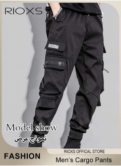 RIOXS Men's Fashionable Cargo Pants, Casual Workout Jogging Drawstring Pants with Multiple Pockets, Regular Fit Drawstring Sweatpants, Comfortable Cargo Jogger Trousers, Suitable for Outdoor Activities and Daily Leisure  - Image 3