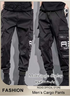RIOXS Men's Fashionable Cargo Pants, Casual Workout Jogging Drawstring Pants with Multiple Pockets, Regular Fit Drawstring Sweatpants, Comfortable Cargo Jogger Trousers, Suitable for Outdoor Activities and Daily Leisure  - Image 4
